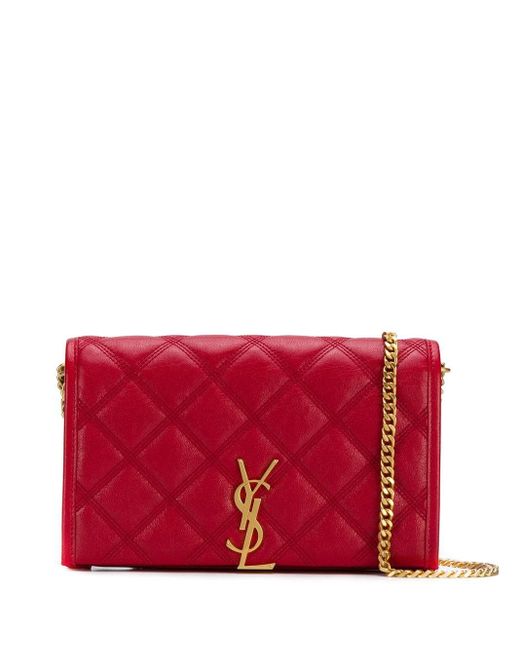 Saint Laurent Red Becky Quilted Wallet On Chain