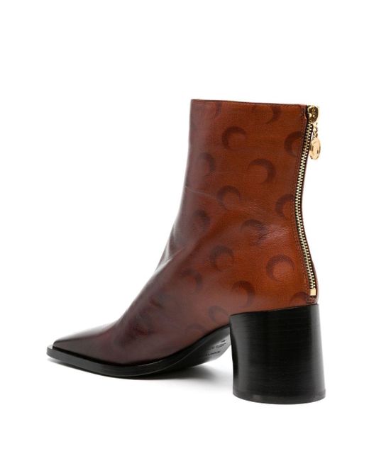 MARINE SERRE Brown Shaded Leather Heel Ankle Boots