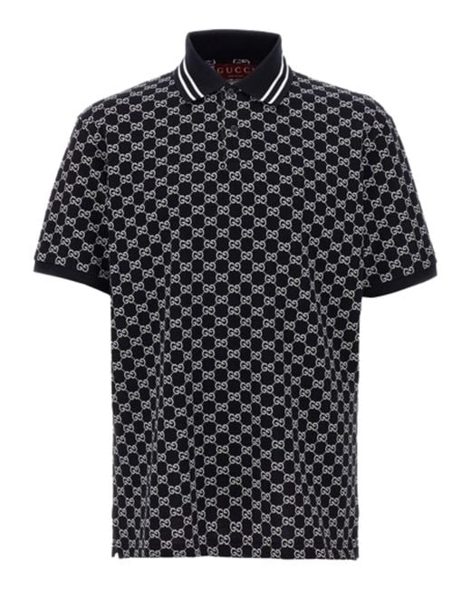 Gucci Black Gg Cotton Pique Polo Shirt for men