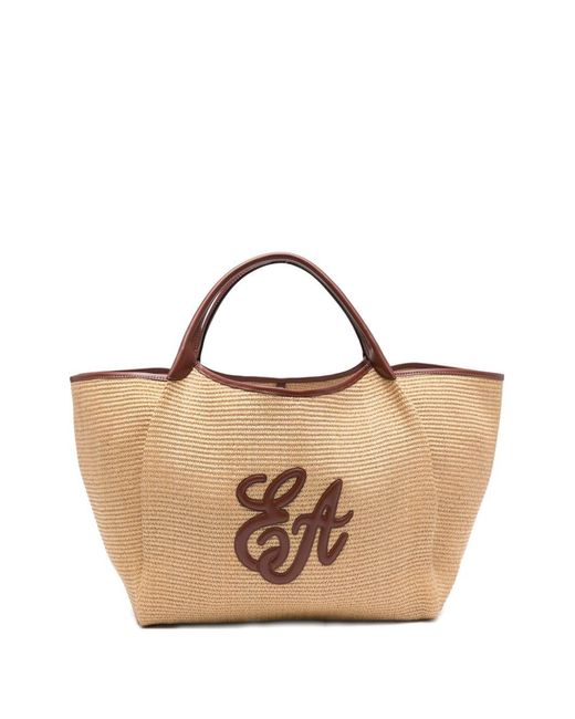 Emporio Armani Brown Large Straw Tote Bag