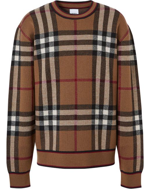 Burberry Check Motiv Wool Jumper in Brown for Men | Lyst UK