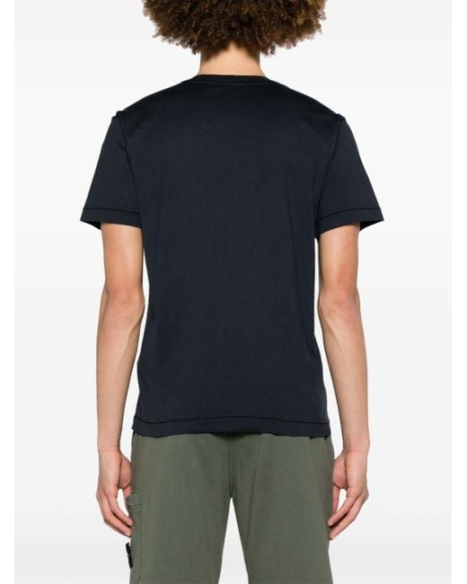Stone Island Blue Logo Cotton T-Shirt for men