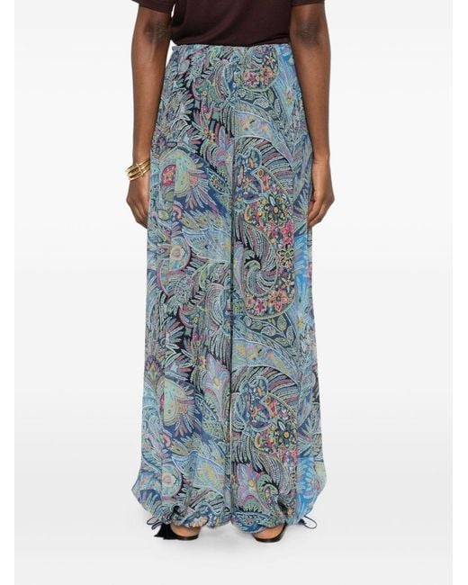 Etro Blue Wide Trousers With Tassels