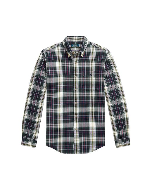 Polo Ralph Lauren Blue Custom Fit Plaid Brushed Oxford Shirt for men
