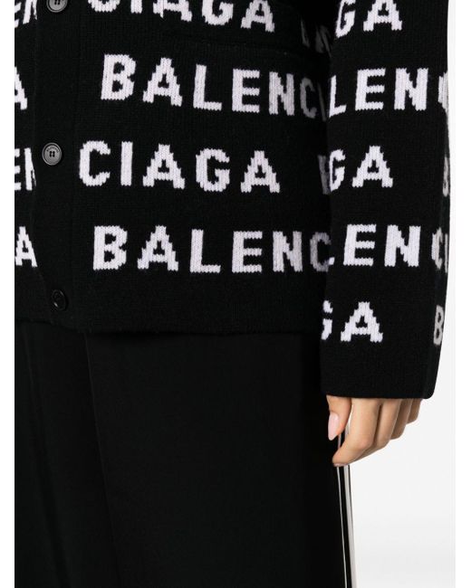 Balenciaga Black Intarsia-knit Logo-motif Cardigan