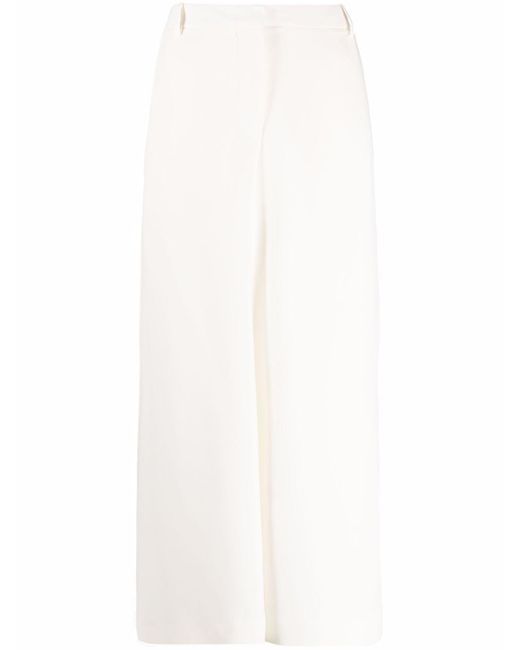 Valentino Silk Cropped Wide Leg Trousers in White - Lyst