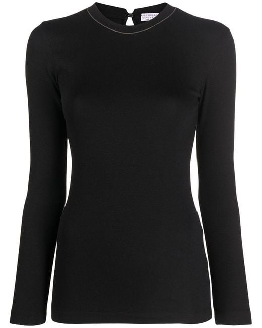 Brunello Cucinelli Black Cotton Crewneck Sweater