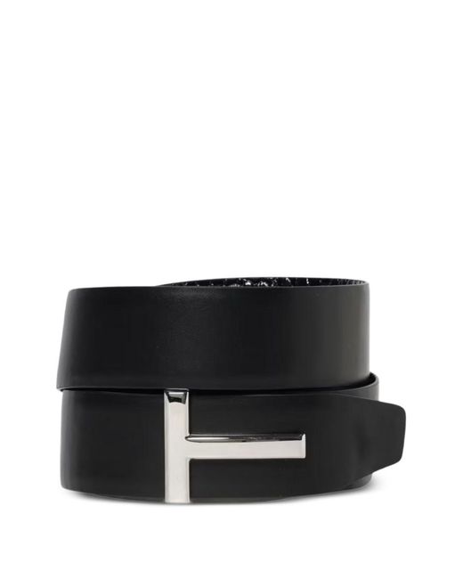 Tom Ford Black T-Bar Animal-Effect Leather Belt for men