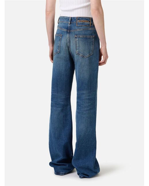 Iceberg Blue Stone Wash New Flare Fit Trousers