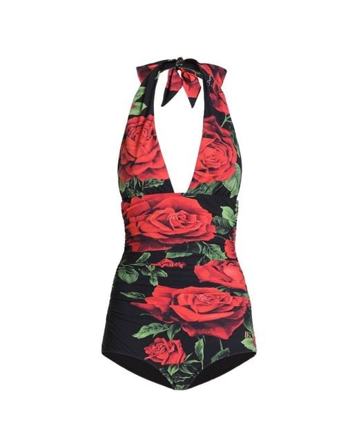 Dolce & Gabbana Red Rose Print Swimsuit