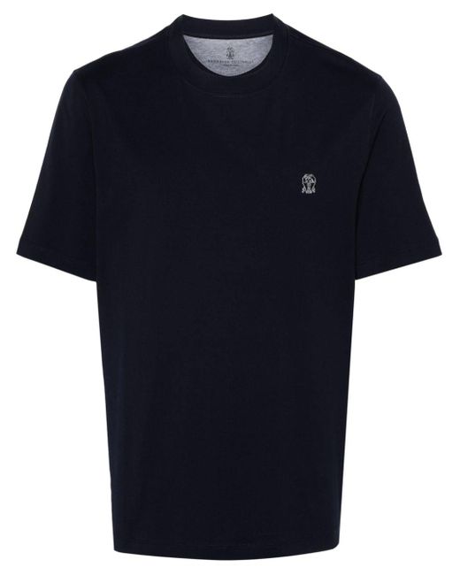 Brunello Cucinelli Blue Logo Cotton T-shirt for men