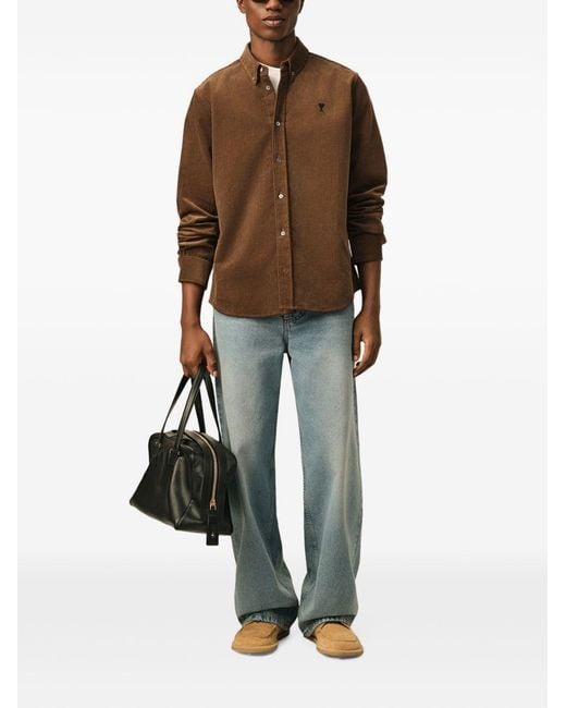 AMI Brown Velvet Shirt for men