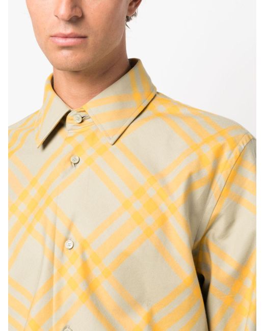 Camicia Con Motivo Check di Burberry in Yellow da Uomo