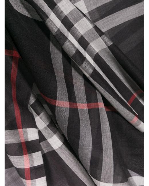 Burberry Black Giant Check Wool And Silk Blend Scarf