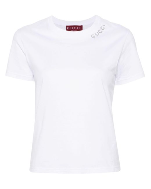 T-shirt con strass di Gucci in White