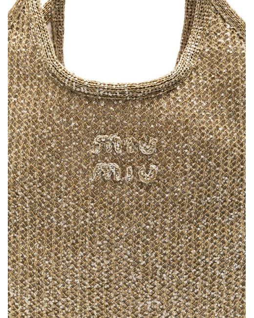 Miu Miu Natural Ivy Sequined Net Shoulder Bag