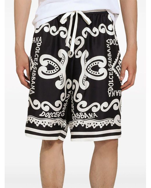 Dolce & Gabbana Black Marina Print Silk Shorts for men