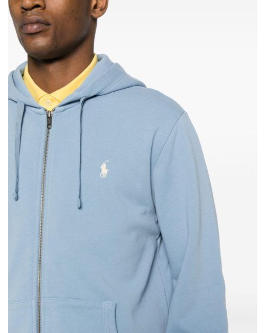 Polo Ralph Lauren Blue Polo-pony-embroidery Zipped Hoodie for men