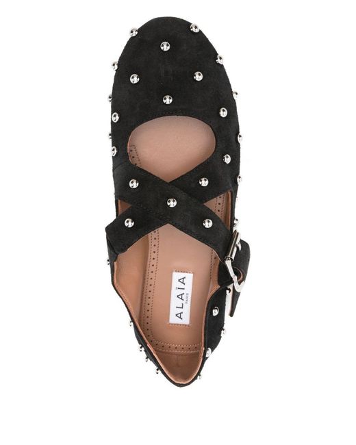 Alaïa Black Suede Studded Ballet Flats