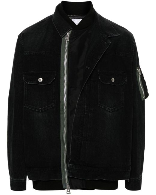 Sacai Black Layered Denim Jacket for men