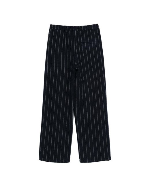 Alysi Blue Wool Striped Wide-Leg Trousers