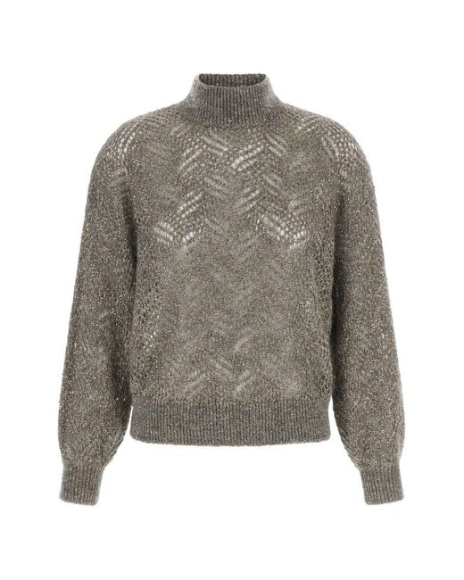 Brunello Cucinelli Gray Wool Turtle-Neck Jumper