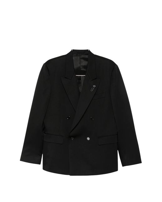 Lardini Black Double-Breasted Peak-Lapel Blazer for men