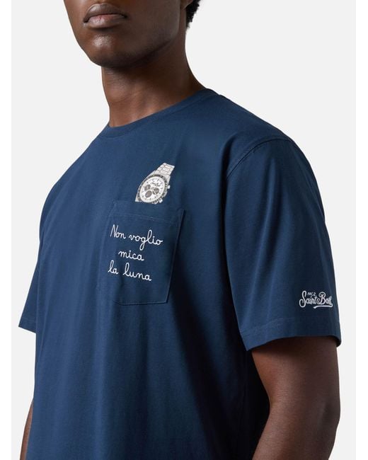Mc2 Saint Barth Blue T-Shirt With Embroidery for men