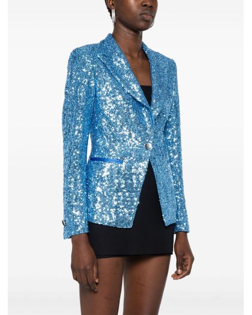 Tagliatore Blue Sequined Single-Breasted Jacket