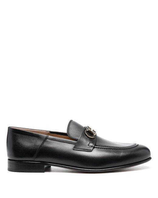Ferragamo Black Gancini Leather Loafers