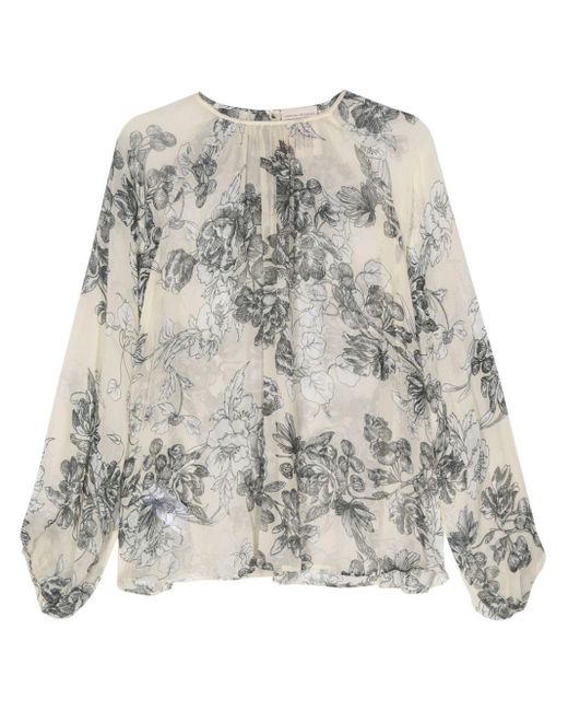 Semicouture Gray Floral-print Blouse