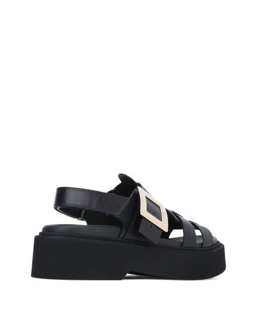 Roger Vivier Black Viv Rangers Leather Sandals