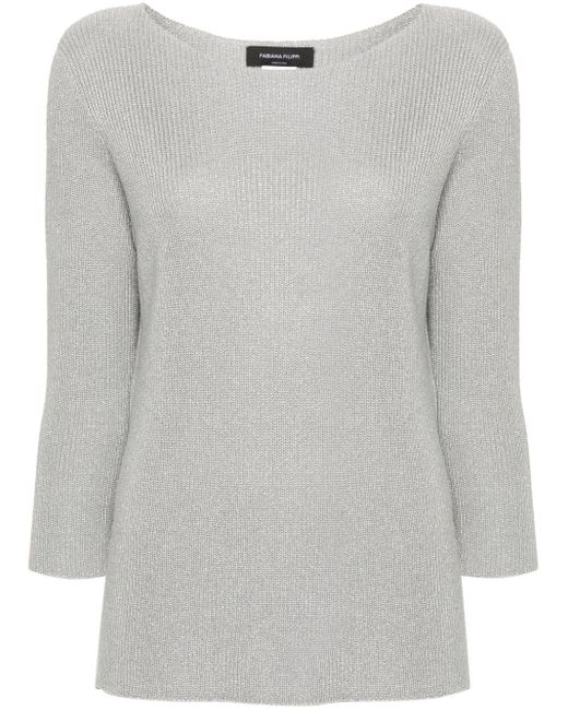 Fabiana Filippi Gray Cotton Blend Crewneck Sweater