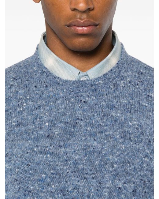 Drumohr Blue Round Neck Worked Neckborder Sweater for men