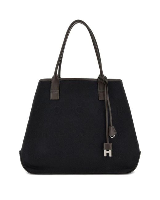 Hogan Black Script Medium Canvas Tote