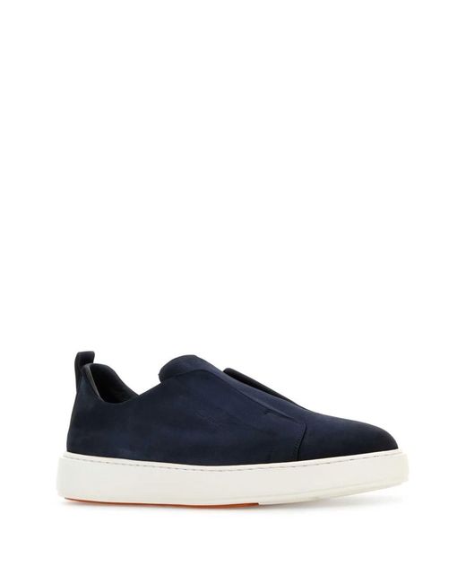 Santoni Blue Nubuck Slip-On Sneakers for men