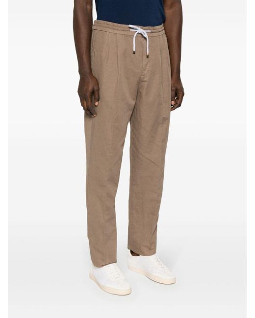 Brunello Cucinelli Natural Linen And Cotton Blend Leisure Trousers for men