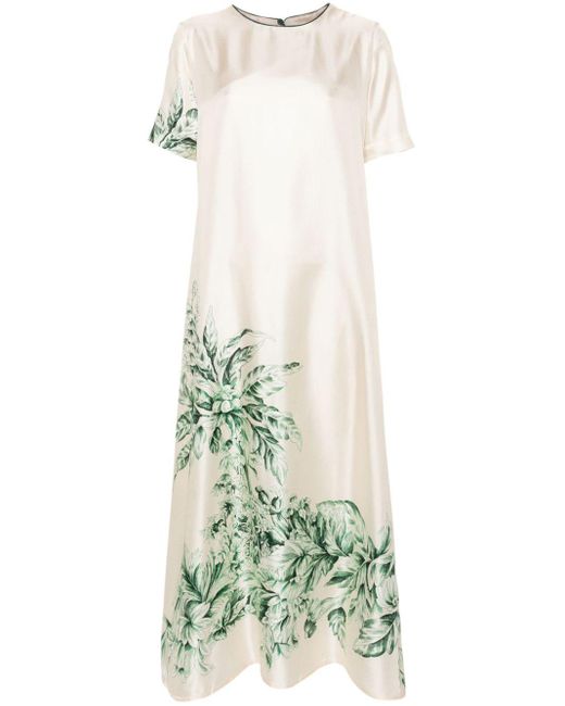 F.R.S For Restless Sleepers White Silk Printed Long Dress