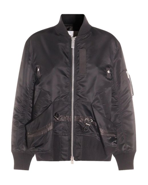 Sacai Black Jacket With Ruffled Hem And Adjustable Drawstring Waist