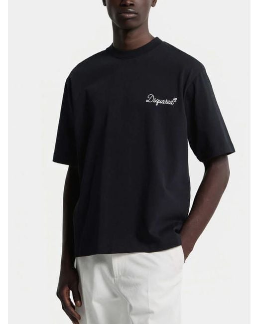 DSquared² Black T-Shirt Embroidery Logo for men