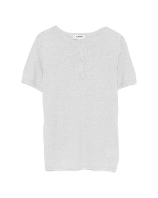 Base London White Linen And Cotton Blend T-Shirt