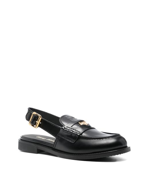 Miu Miu Black Leather Slingback Loafers