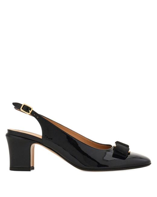Ferragamo Black Leather Slingback Pumps