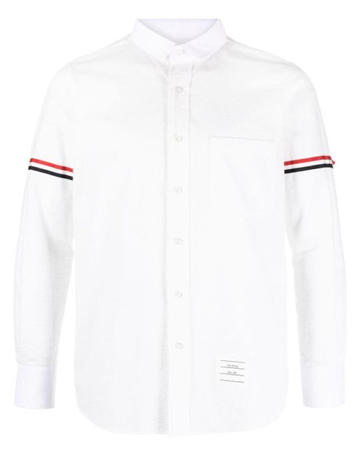 Thom Browne White Armband-detail Seersucker Cotton Shirt for men