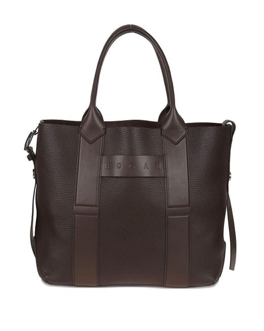 Hogan Black Script Medium Leather Tote Bag