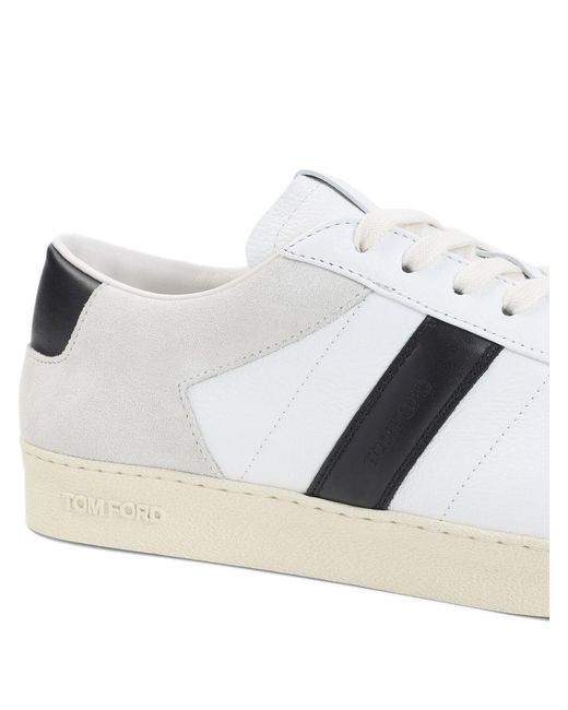 Tom Ford White Suede Grain Leather Low Top Sneakers for men