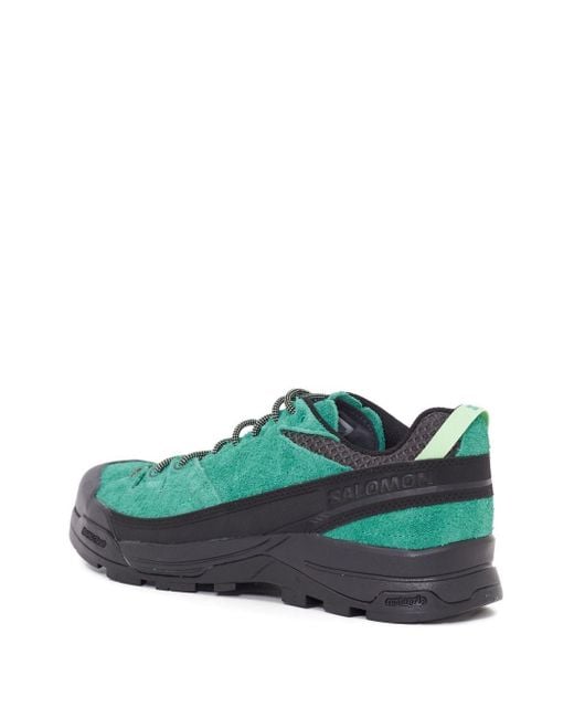 Salomon Green Textured Suede Sneakers With Lace-Up Design for men