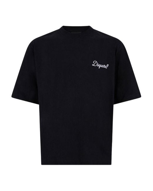 DSquared² Black T-Shirt Embroidery Logo for men