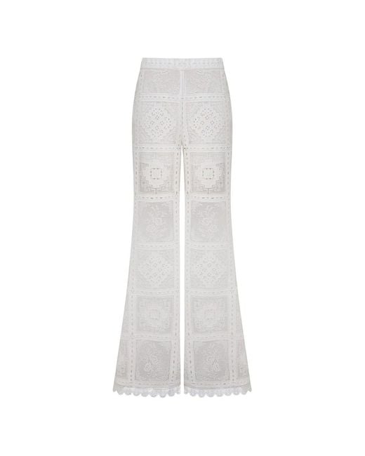 Zimmermann White Aster Embroidered Trousers