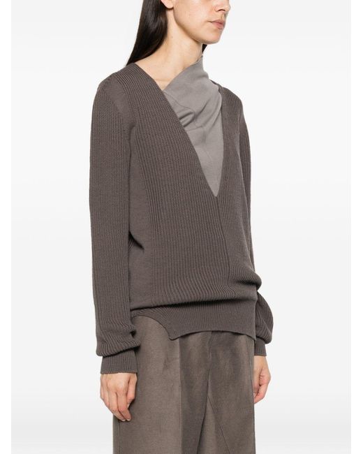 Rick Owens Brown Wool V-Necked Sweater